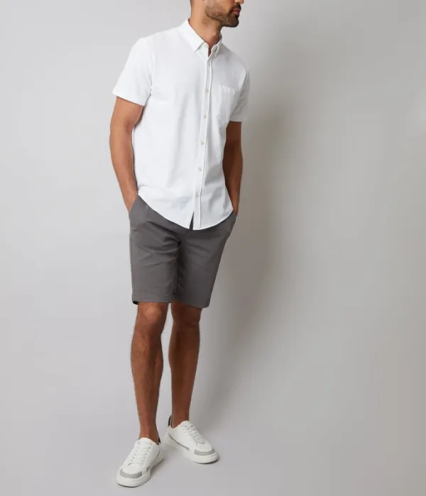 White Textured Knit Short-Sleeve Shirt