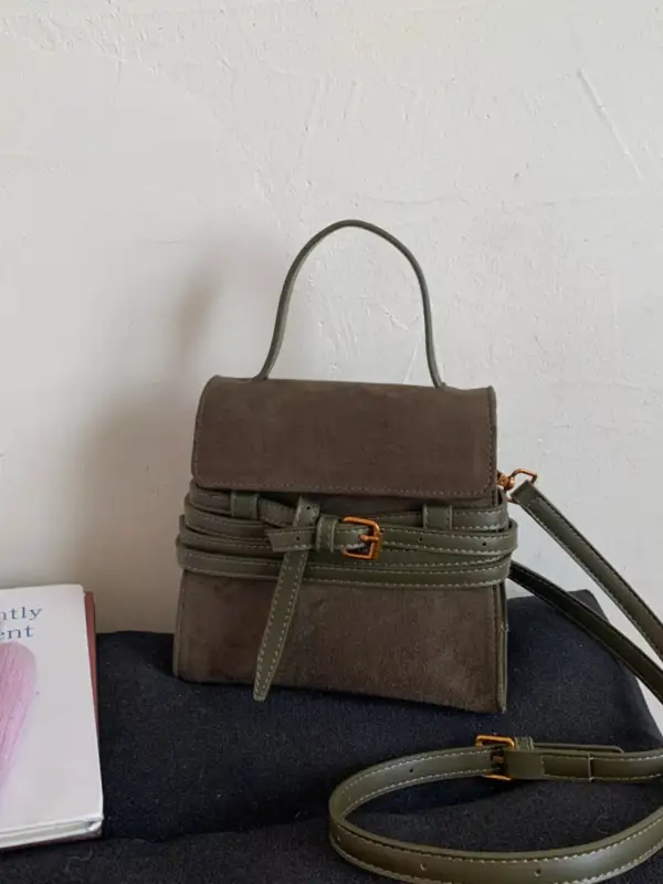 Buckle Accent Suede Crossbody Bag