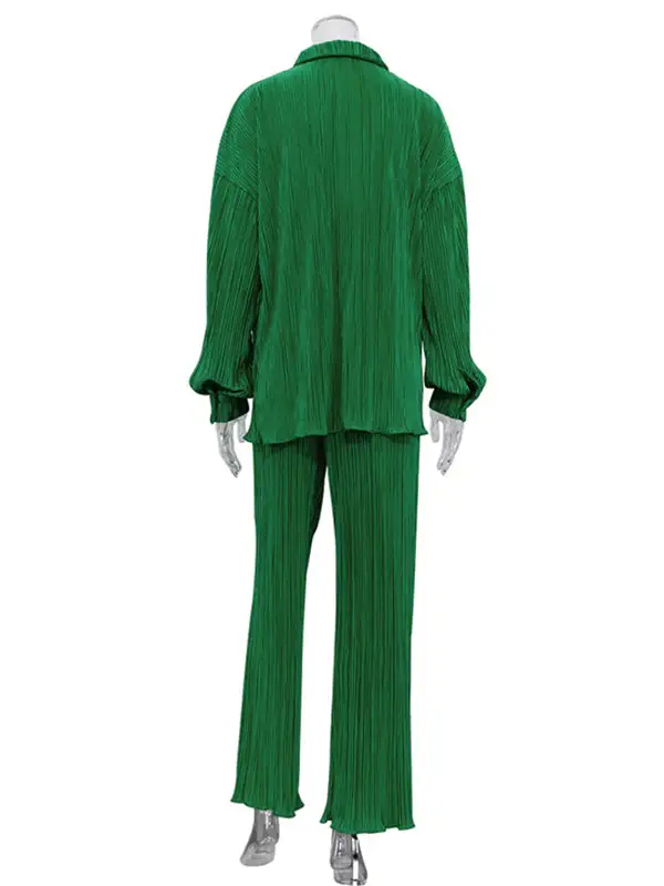 Pleated Blouse Wide Leg Set