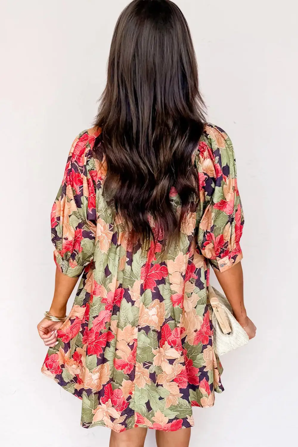 Drape Floral Printed V Neck Mini Dress