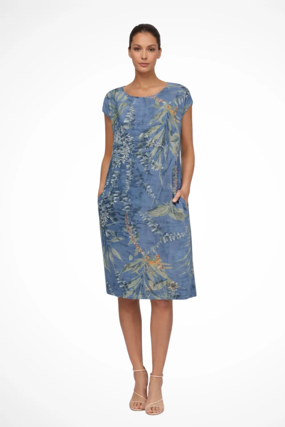  Casual Relaxed Fit Botanical Print Midi Dress