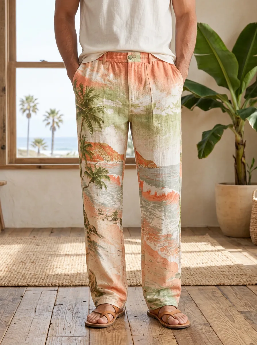 Men's Tropical Beach Lover Palm Tree Ocean Printed Pants