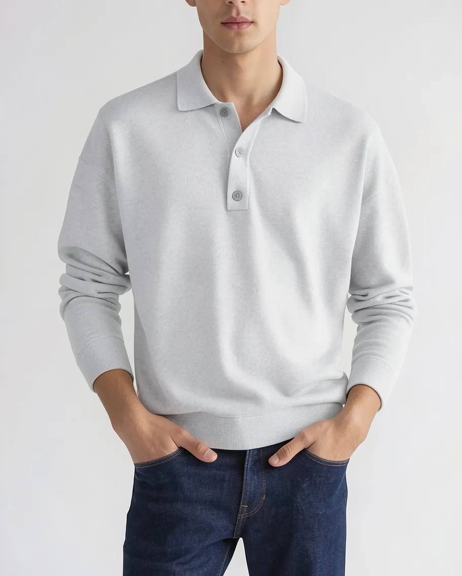 Refined Long Sleeve Knit Polo Shirt