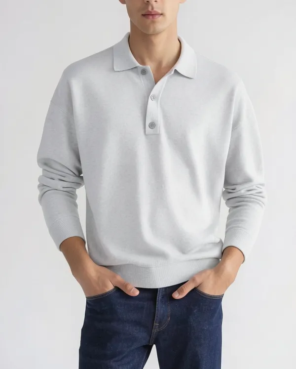 Refined Long Sleeve Knit Polo Shirt