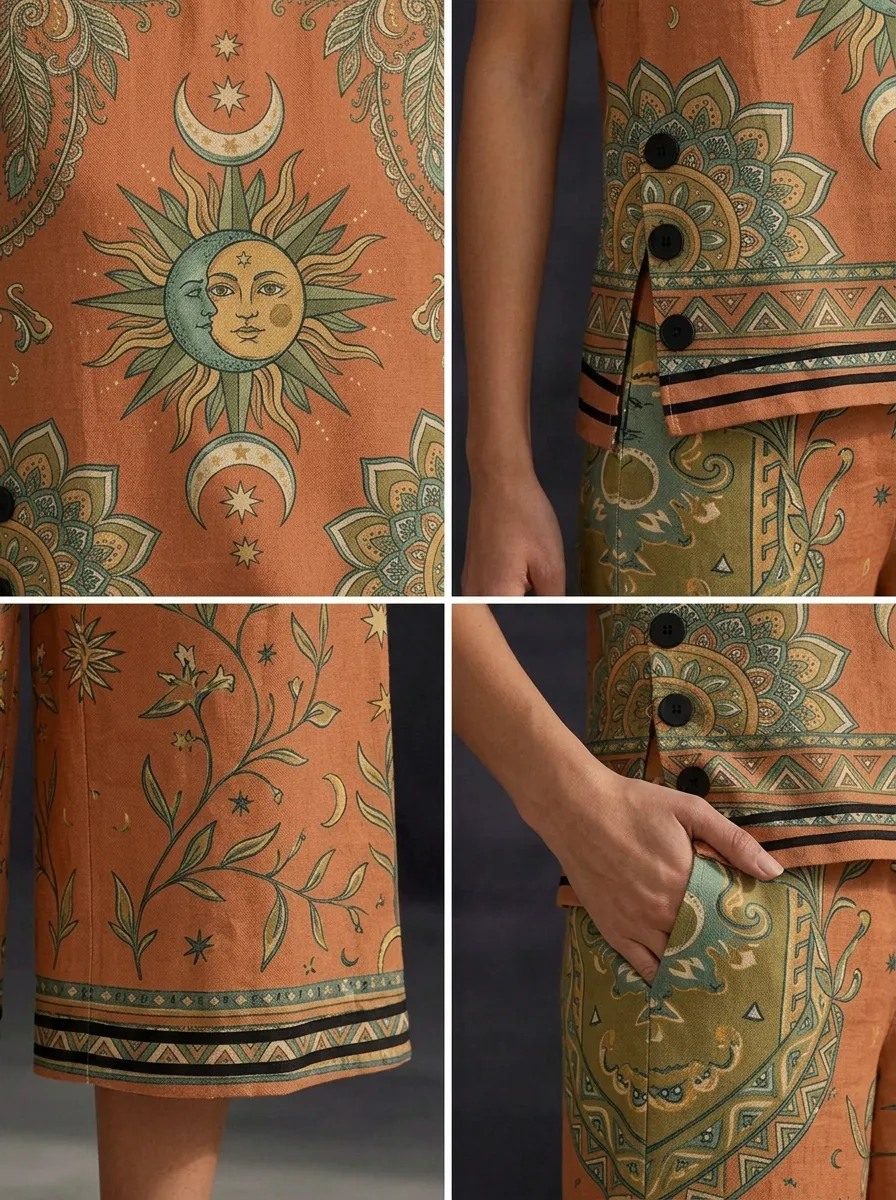 Women's Boho Celestial Sun Moon Printed Sleeveless Set