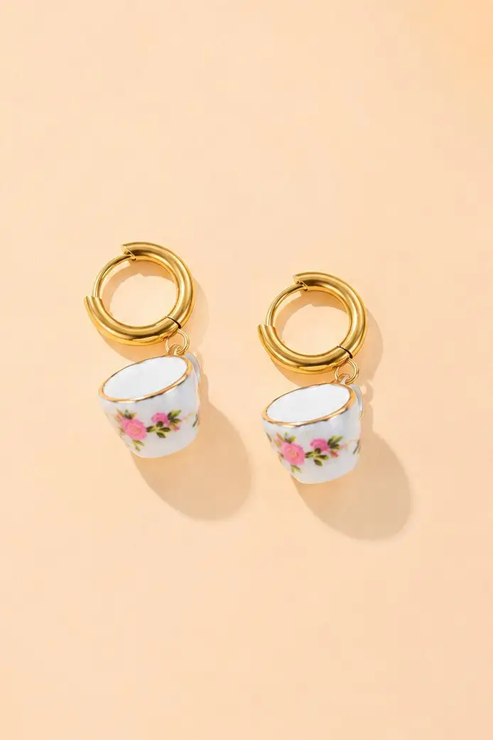 Ceramic Teacup Charm Earrings