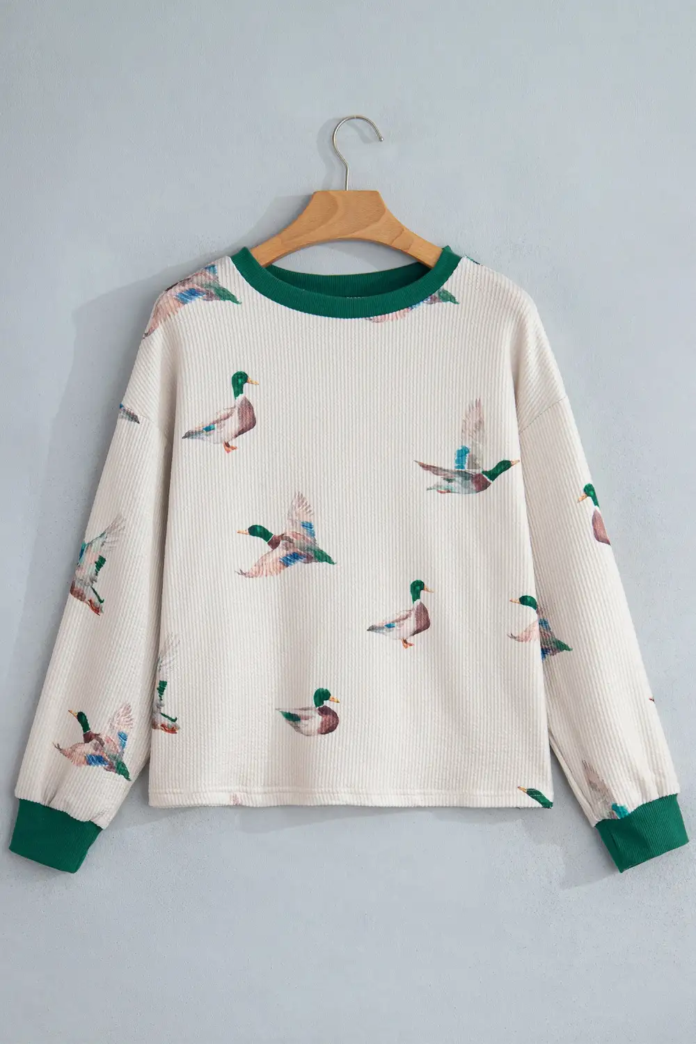 Western Print Ribbed Relaxed Stretch Fabric Long Sleeve Top