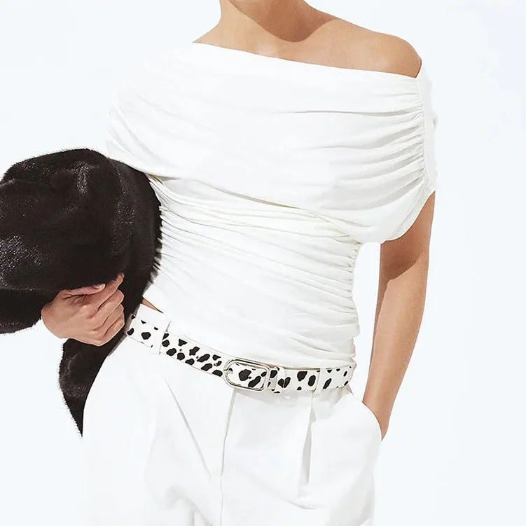 Asymmetric Pleated Short Sleeve Top