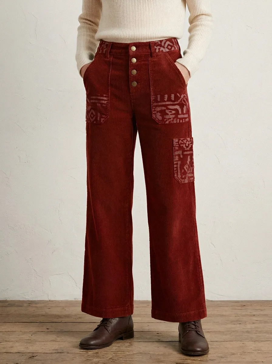 Women's Boho Style Geometric Pattern Printed Corduroy Pants