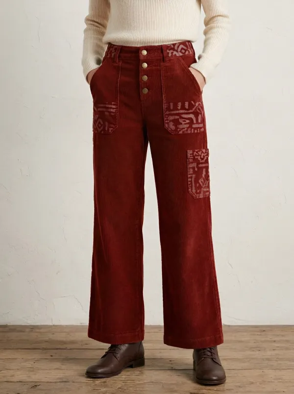 Women's Boho Style Geometric Pattern Printed Corduroy Pants
