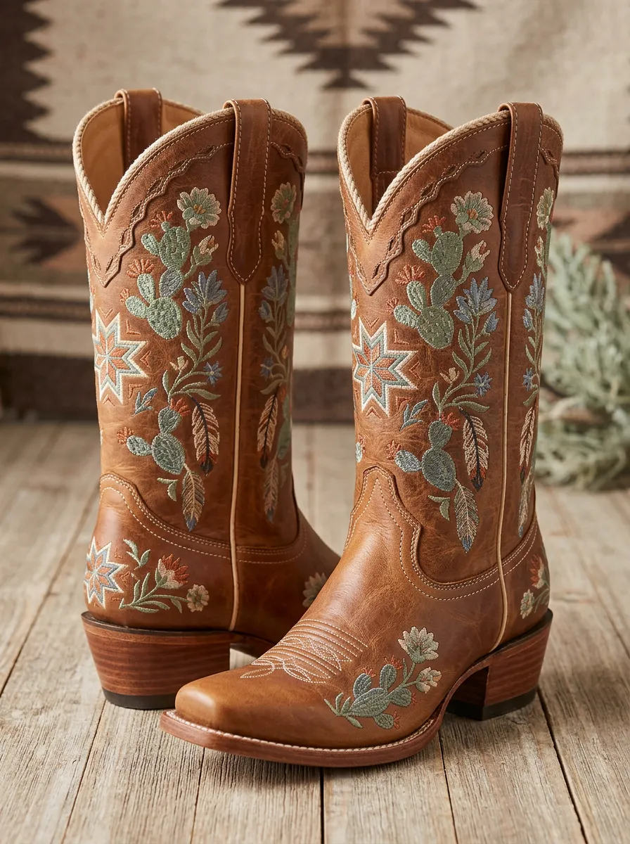 Range Cactus Floral Star Ranchwear Edit Unisex Western Cowboy Boots