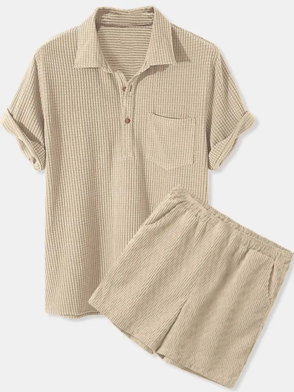 Button Detail Short Sleeve Top And Shorts Set