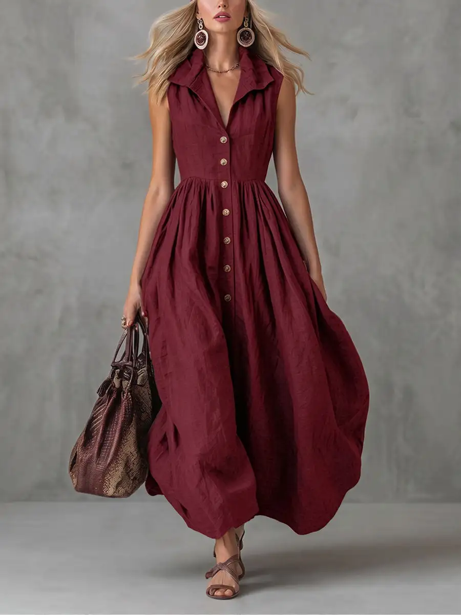 Pleated Buttoned Maxi Dress
