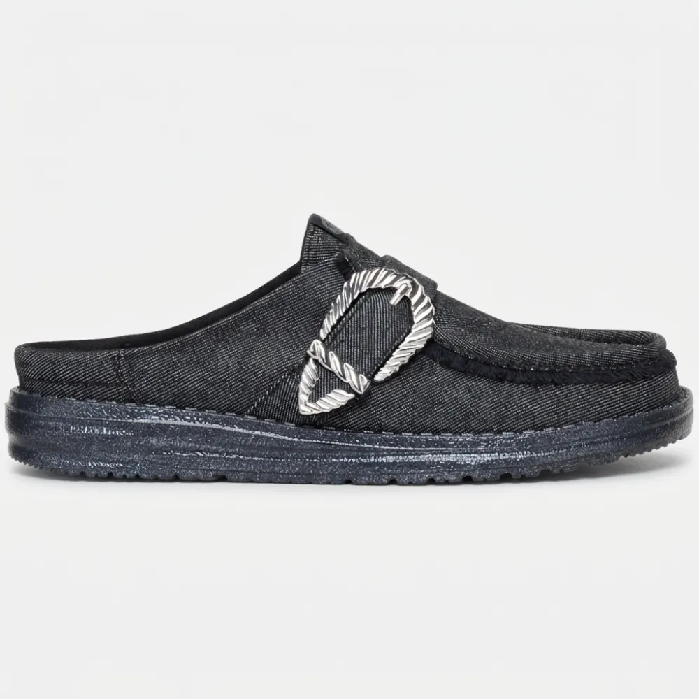 Casual Slip Buckle Denim Mule Shoes
