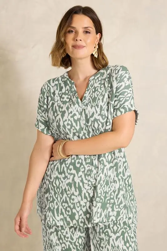 Khaki Green Aztec Print Shirt