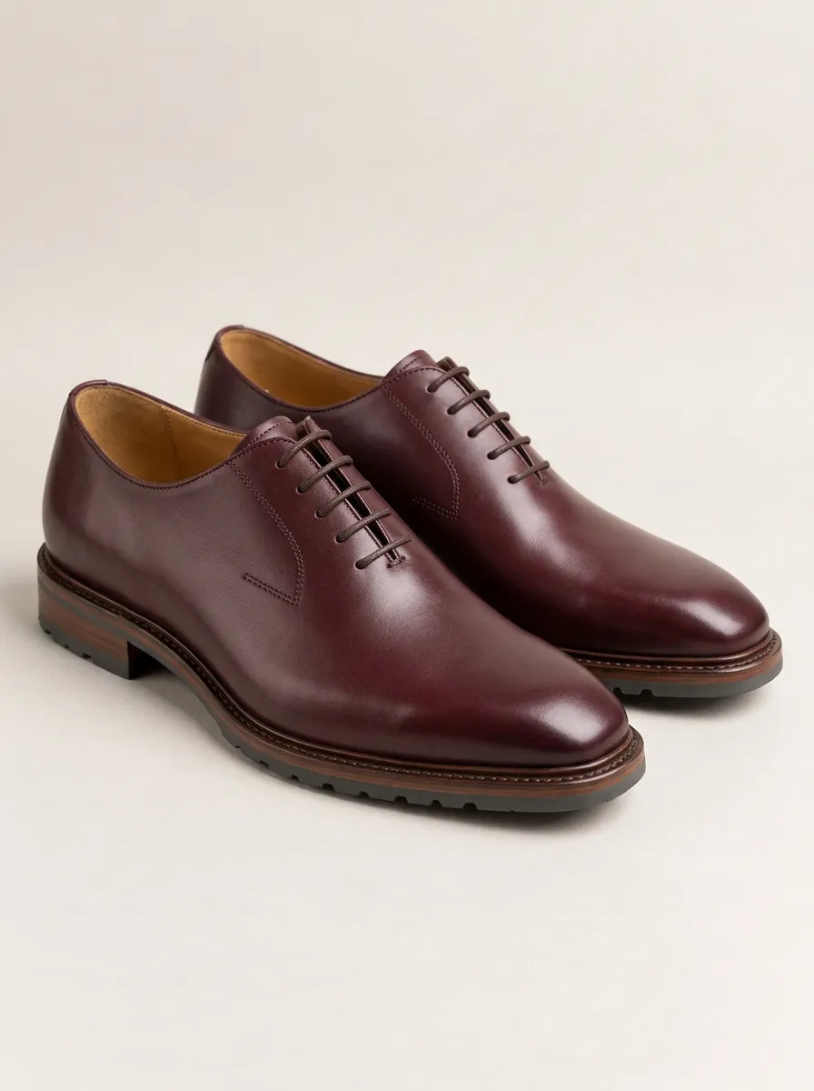 Men's Burgundy Leather Lace Up Dress Shoes with Lace Up