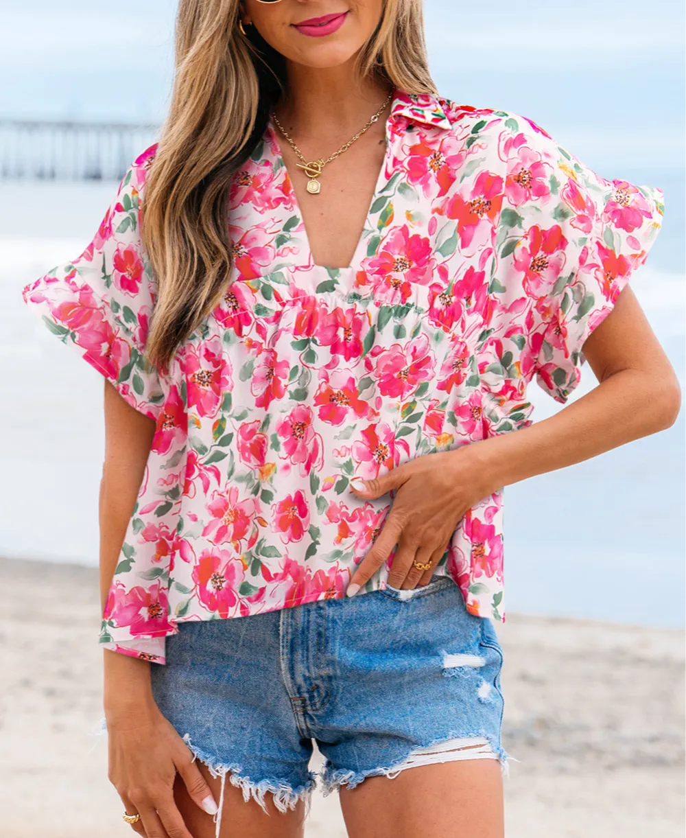 Women's V Neck Ruffled Top