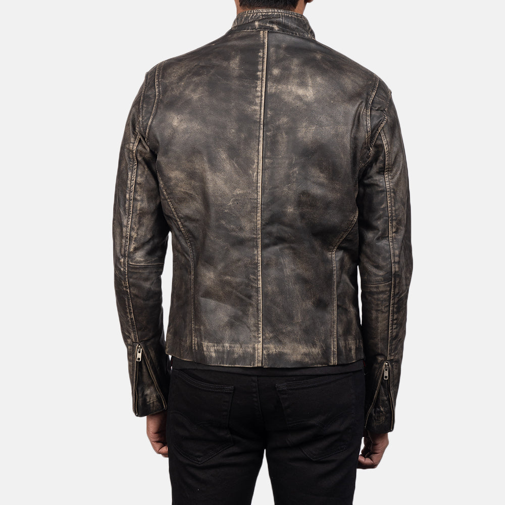 Men's Structured Biker Leather Distressed Jacket