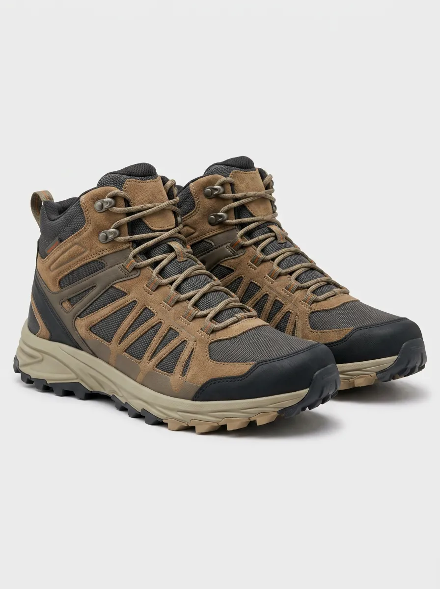 Men's Outdoor Hiking Brown Suede Printed Trekking Boots