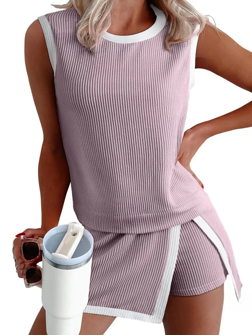 Block Slit Sport Tank Top Set