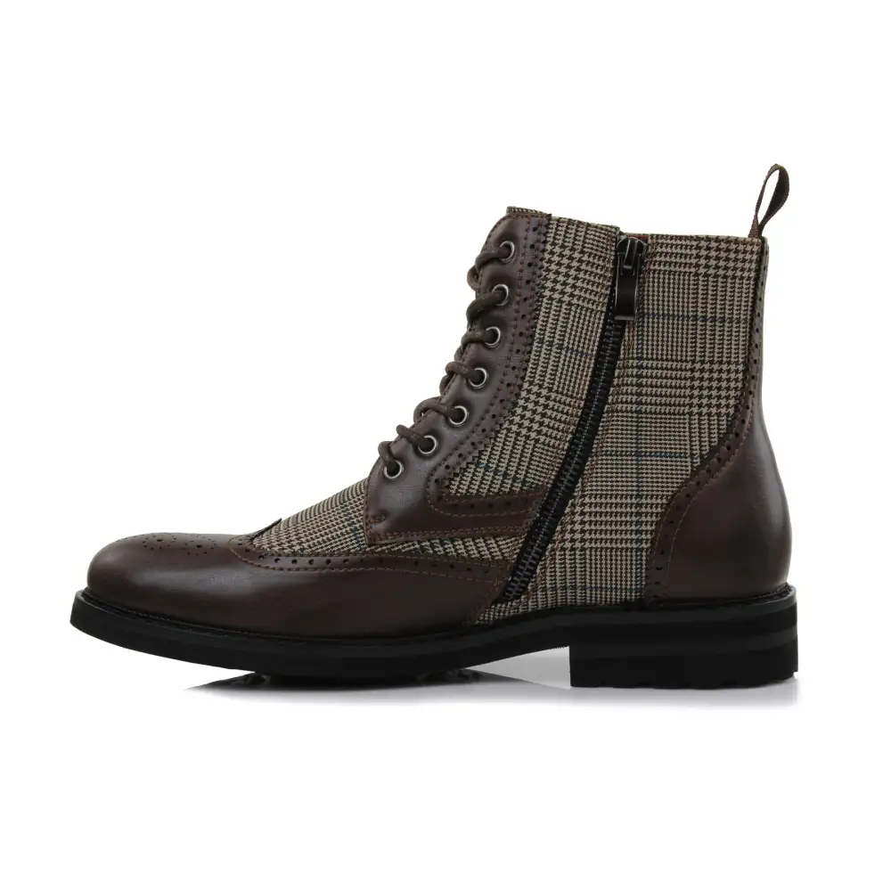Faux-Leather Wingtip Brogue Motorcycle Boots