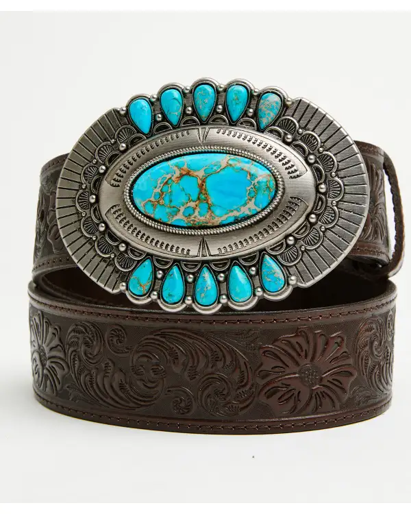 Leather Tooled Embossed Waist Belt