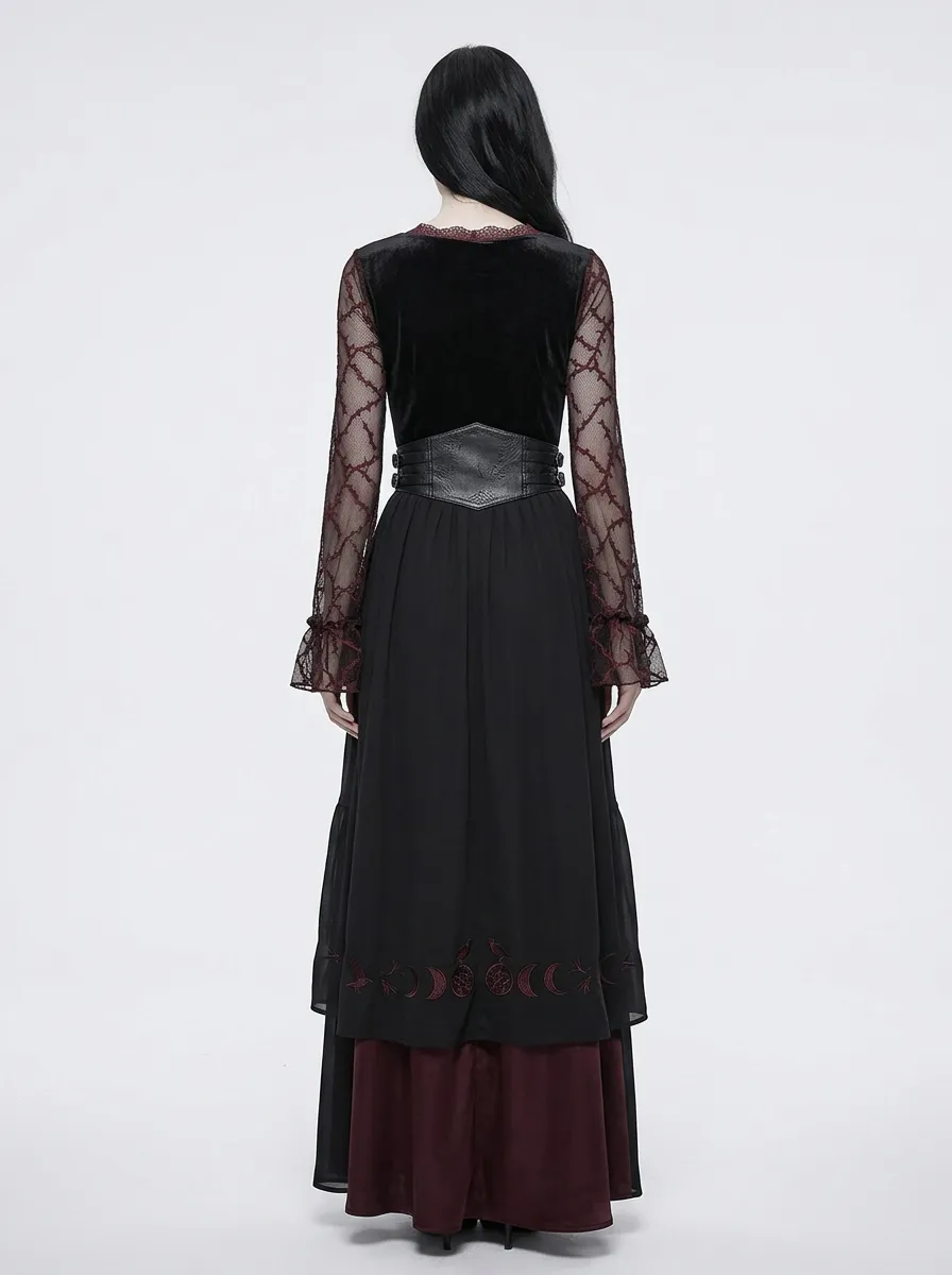 Dark Romantic Moon Phase Moon Thorn Design Women's Gothic Dress