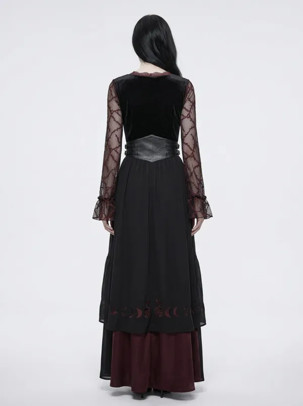 Dark Romantic Moon Phase Moon Thorn Design Women's Gothic Dress
