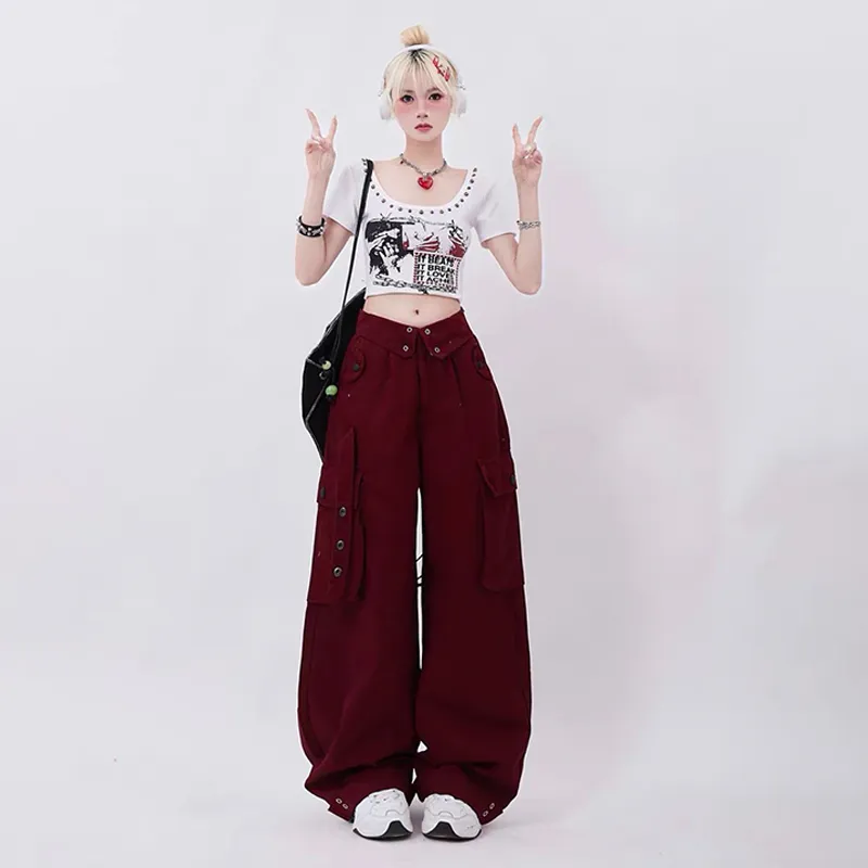 Multi Pocket Wide Leg Cargo Pants