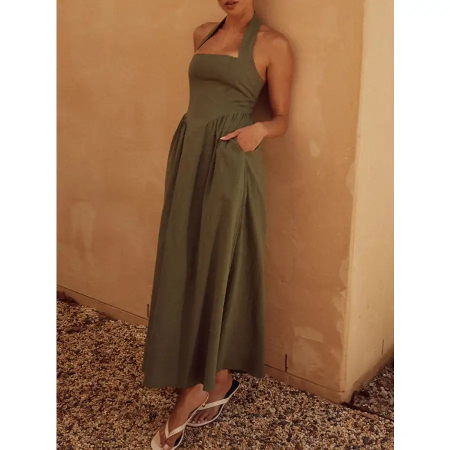 Relaxed Halter Neck Maxi Dress with Pockets