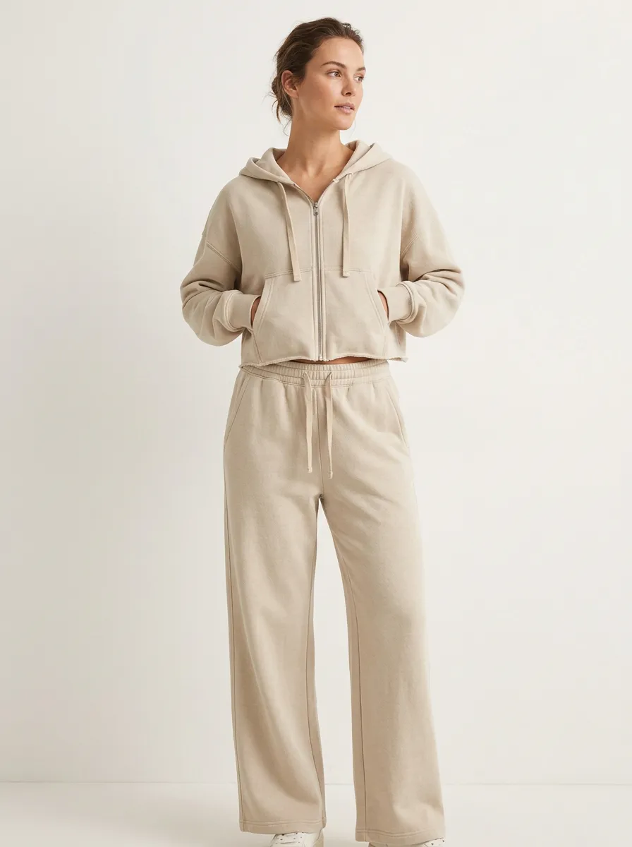 Sweatpants Women's Cropped Zip-Up Hoodie Jogger Active Set