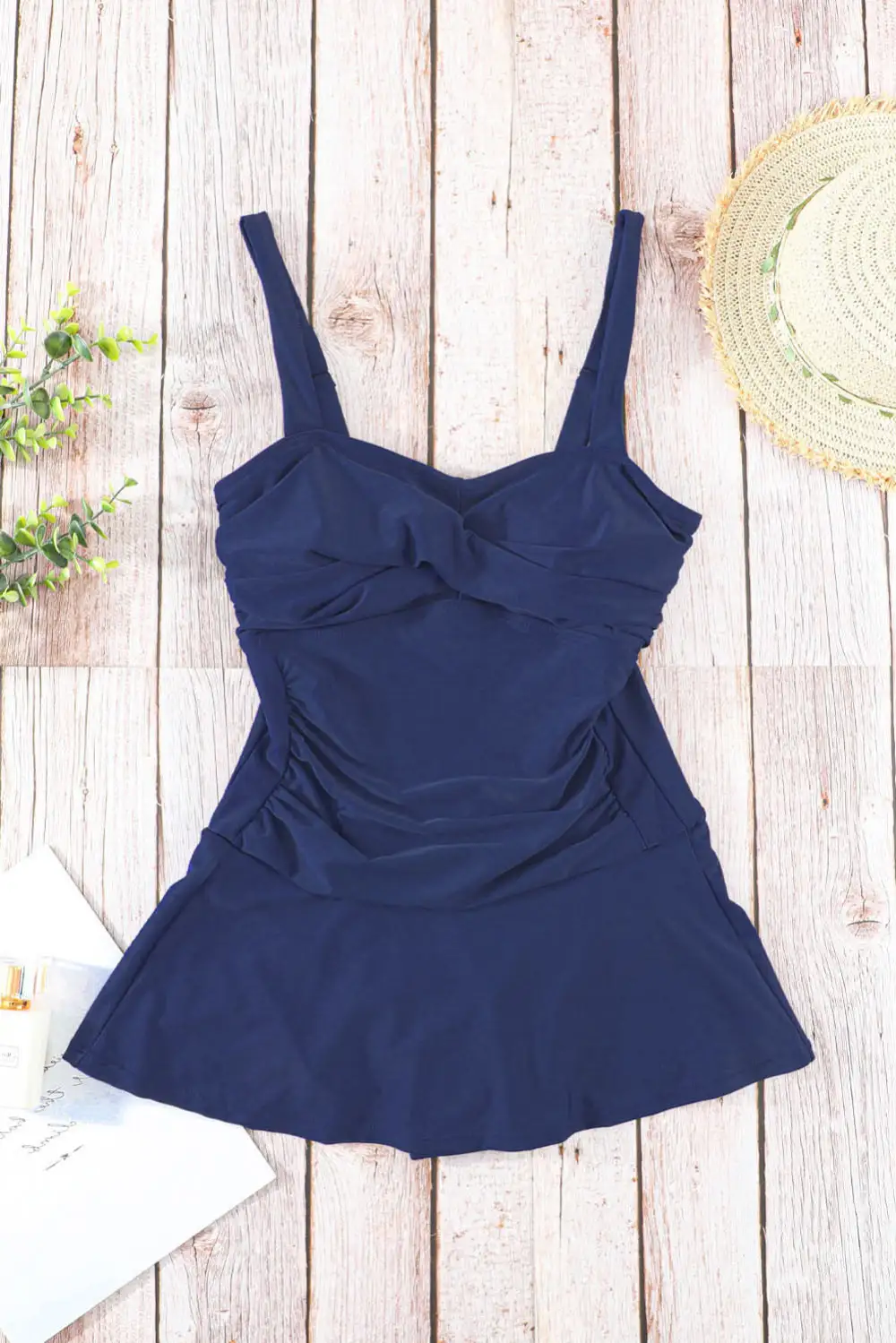 Solid Pleated Flared Basic Active One Pieces Swimsuits Swimwear