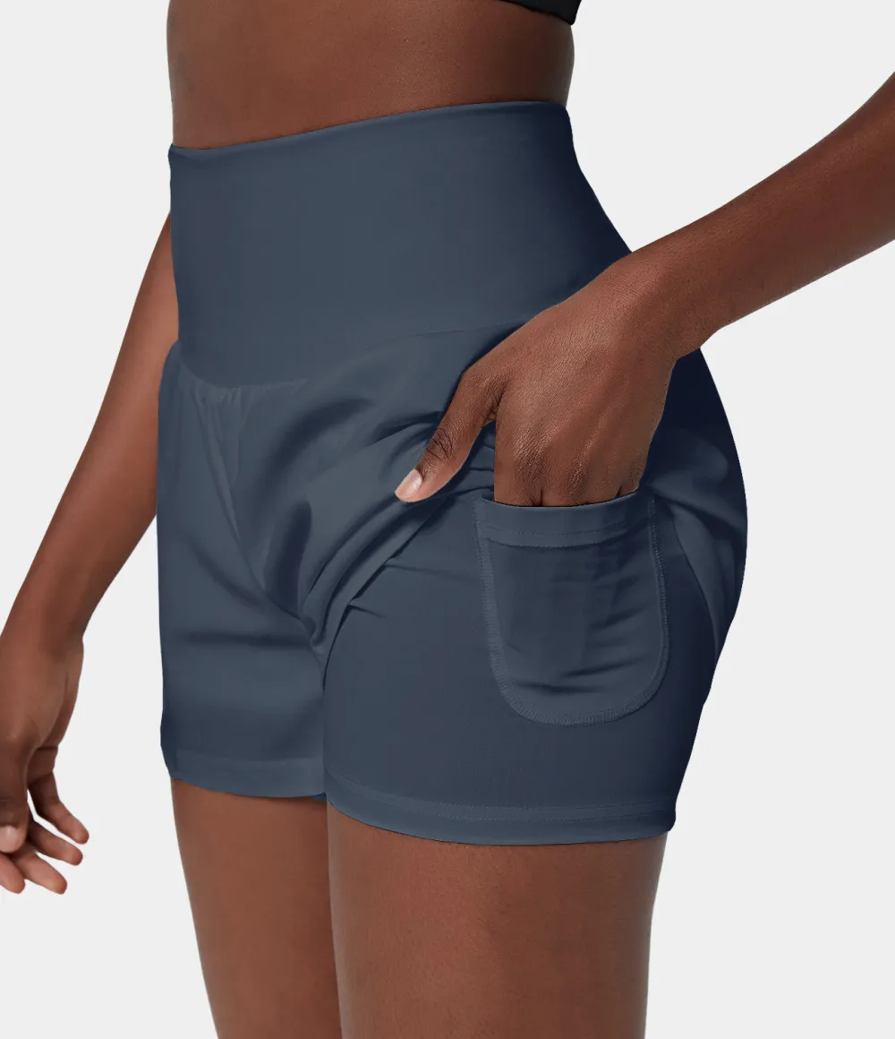 2026🔥  Super High Waisted Back Pocket & Side Hidden Pocket 2-in-1 Yoga Shorts 2.5
