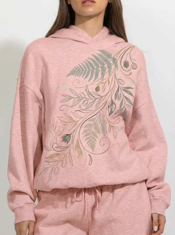 Women's Botanical Fern Olive Branch Printed Hoodie
