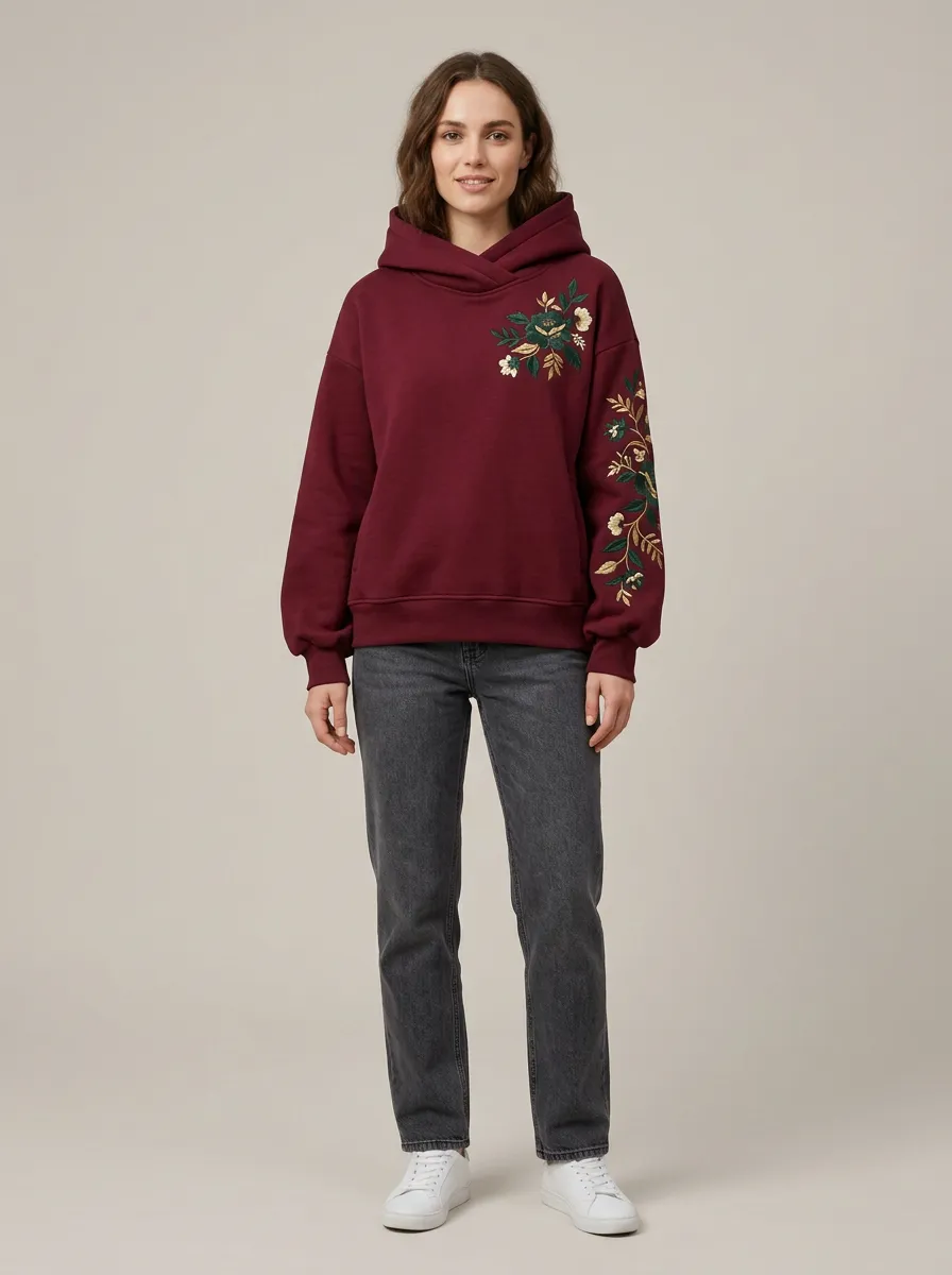 Women's Floral Embroidered Graphic Nature Inspired Leisure Ready Hoodie