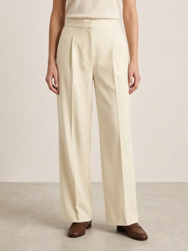 Structured Detail Pleated Wide-Leg Trousers