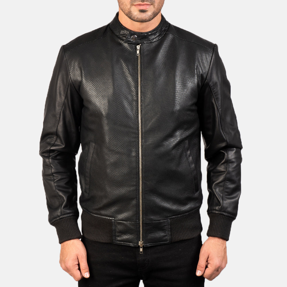 Men's Stitched Detail Bomber Leather Jacket