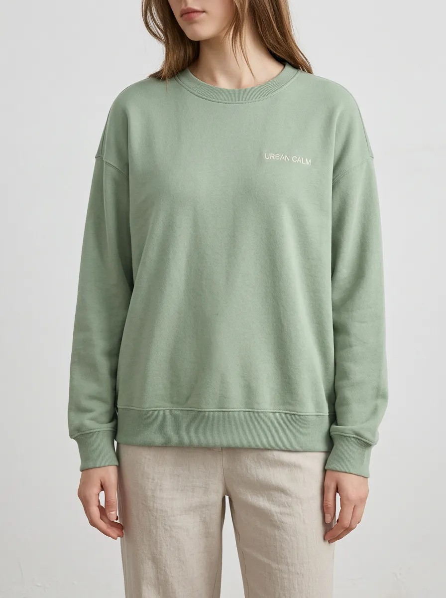 Women's Urban Calm Minimalist Sage Green Printed Sweatshirt