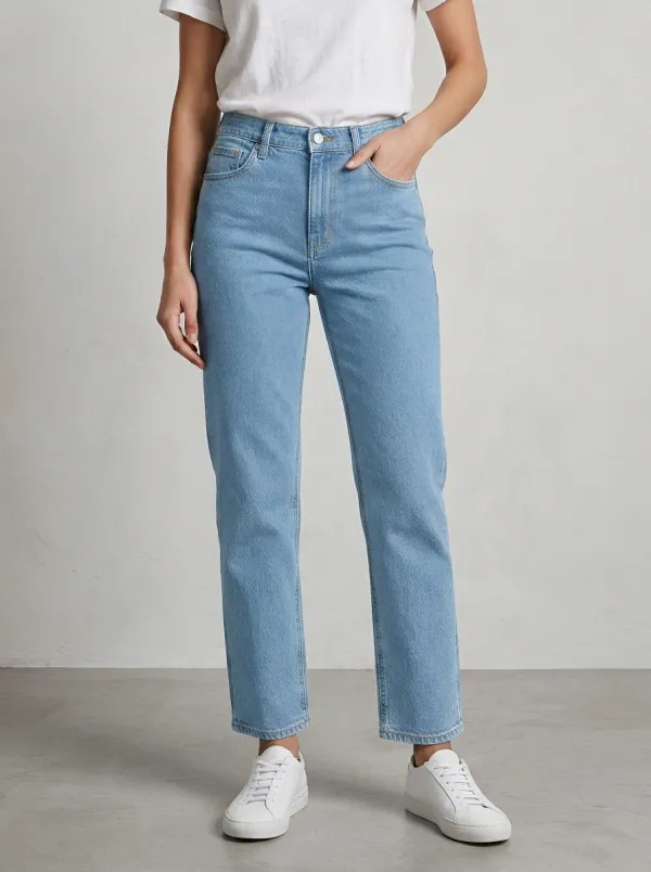 High-Rise Distressed Women's Straight-Leg Jeans