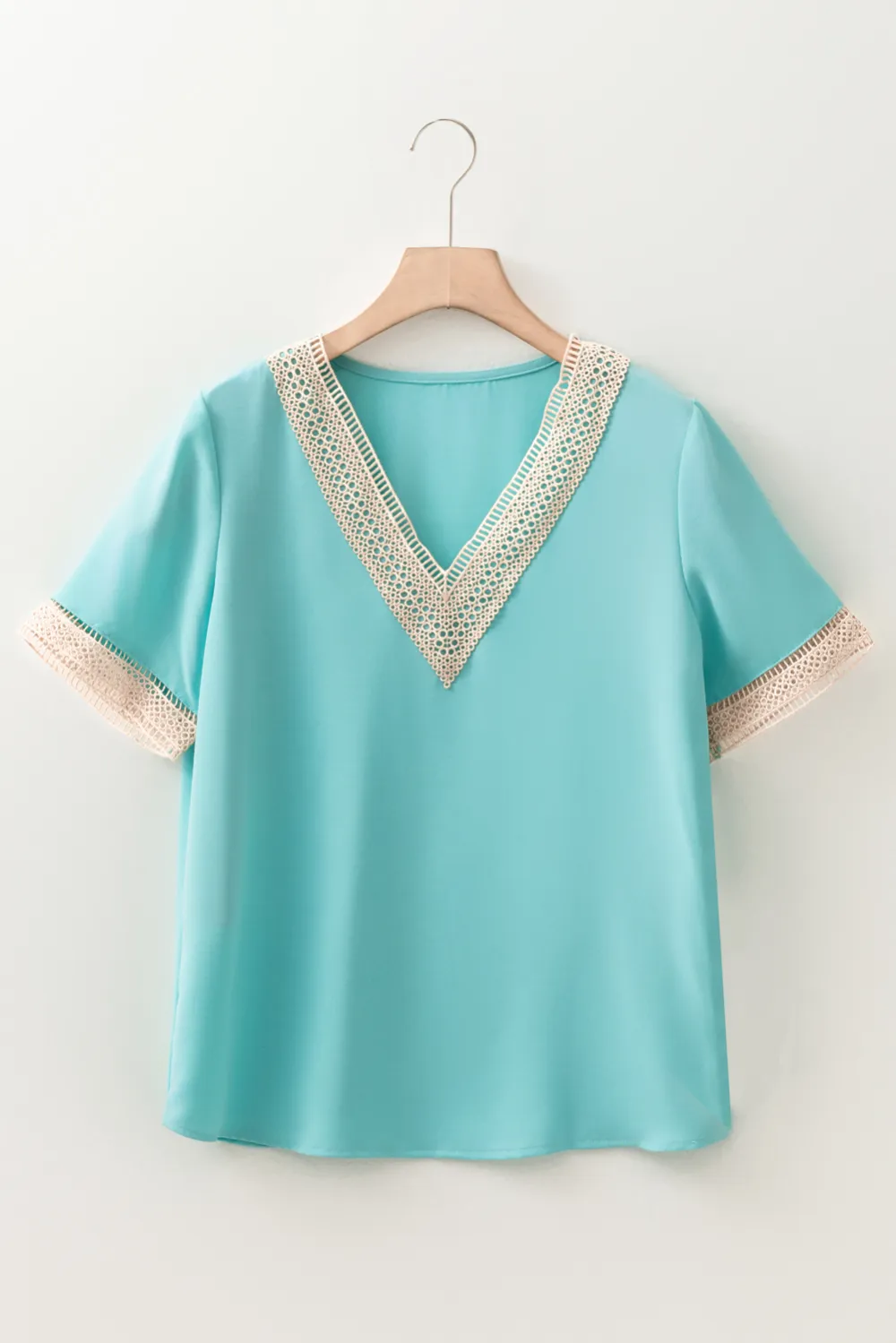 Green Lace Trim V Neck Blouse Style