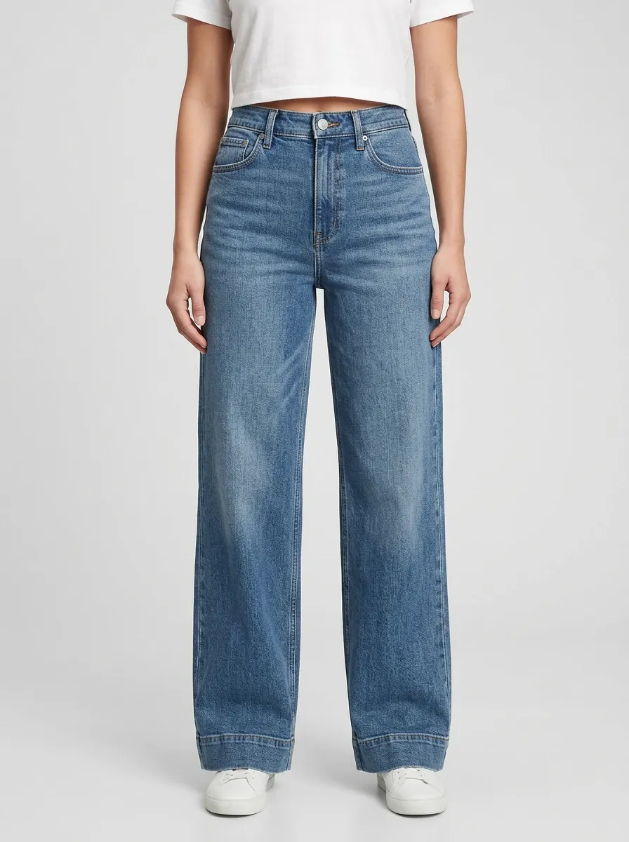 Women's Topstitched High-Rise Wide-Leg Stretch Jeans