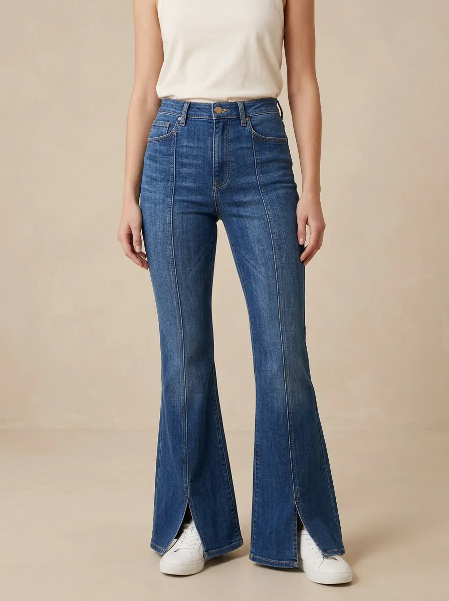 Five Pocket Split Hem High Rise Flare Jeans
