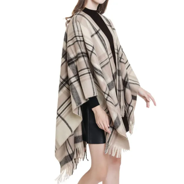 Plaid Wool Blend Wrap Scarf