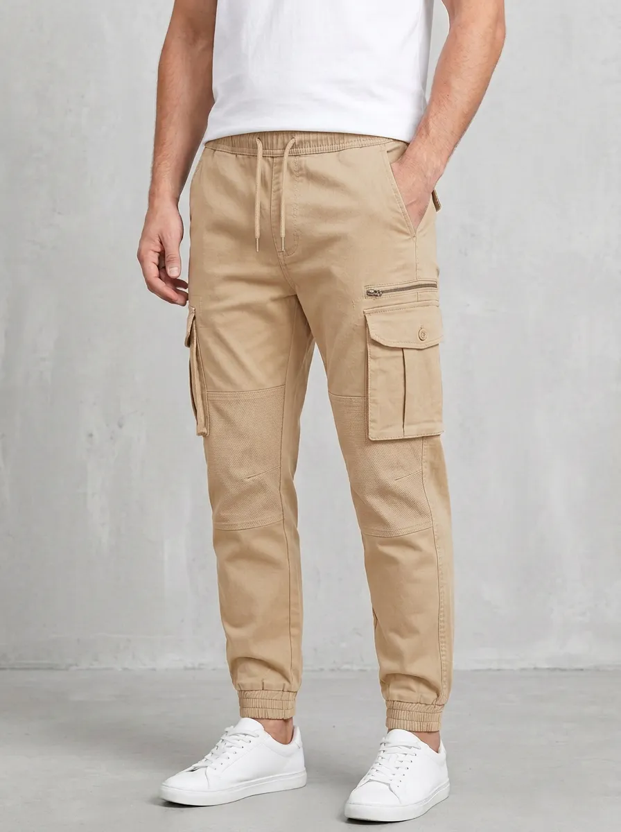 Contemporary Graphic Print Utility Look Men's Cargo Jogger Pants