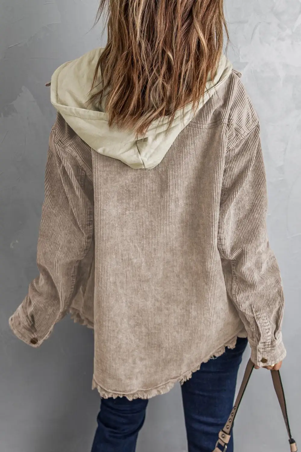 Corduroy Button Front Hooded Jacket
