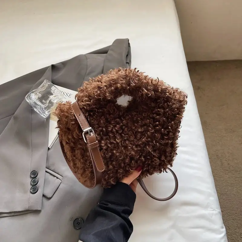 Playful Accent: Furry Ball Mini Crossbody Bag