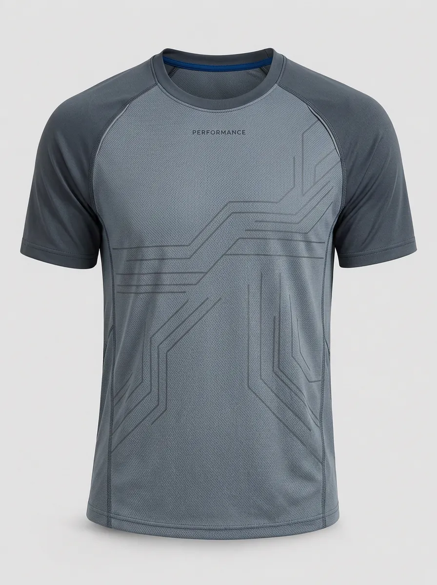Men's Athletic Geometric Circuit Printed Breathable T-shirt
