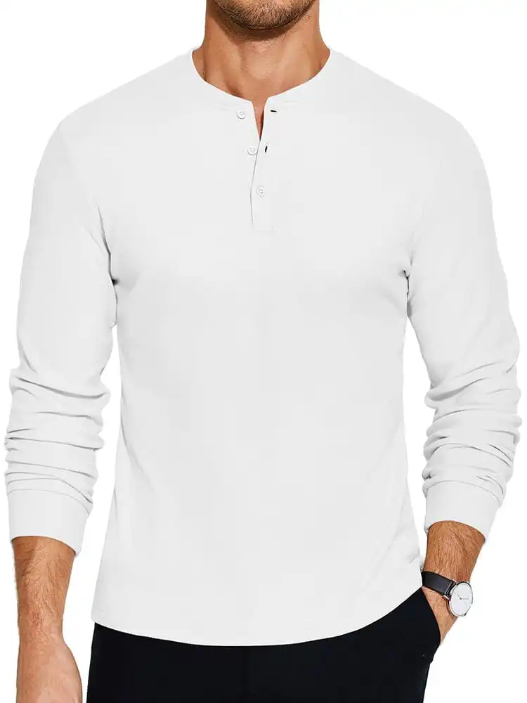Ribbed Knit Henley T-Shirt
