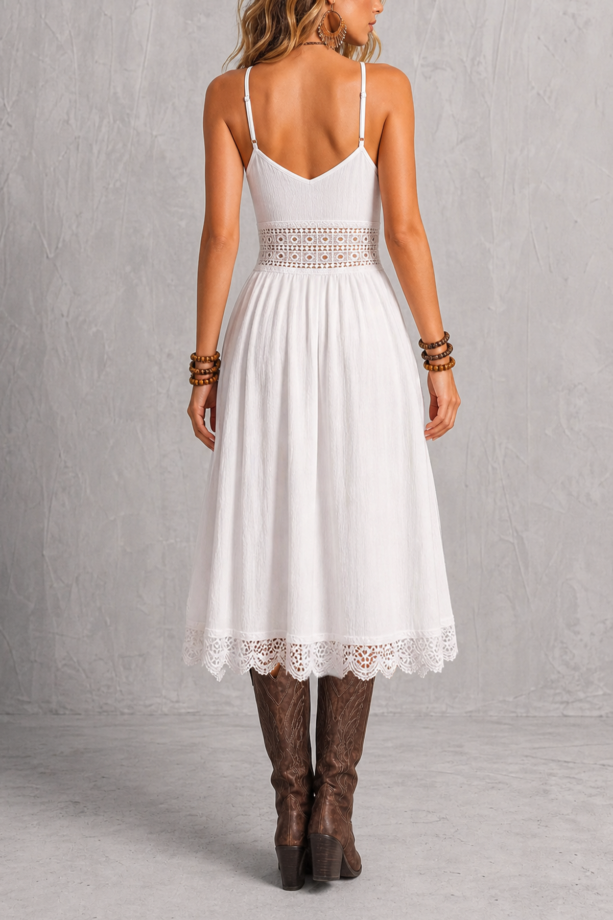 Refined Spaghetti Strap Lace Midi Dress