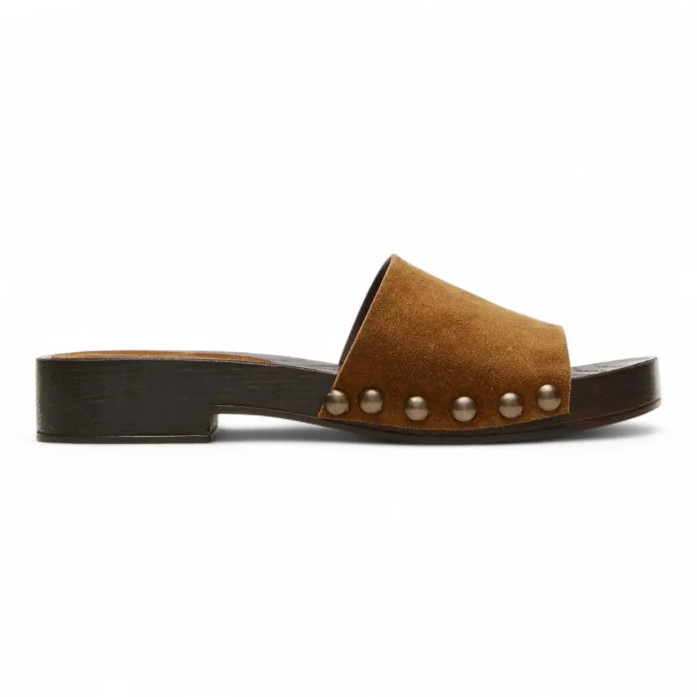 Cento Chestnut Suede Studded Slide Sandal